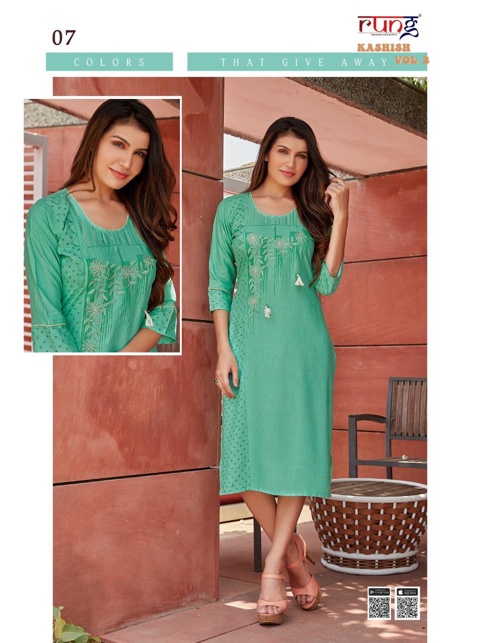 Rung Kashish Vol 2 Rayon Fancy Embroidery Kurti Catalog