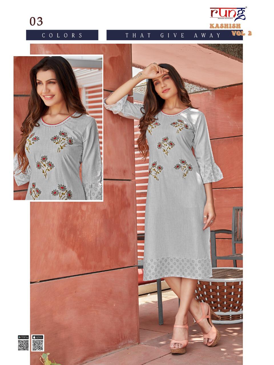 Rung Kashish Vol 2 Rayon Fancy Embroidery Kurti Catalog
