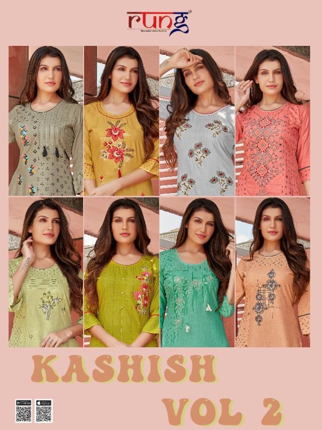 Rung Kashish Vol 2 Rayon Fancy Embroidery Kurti Catalog