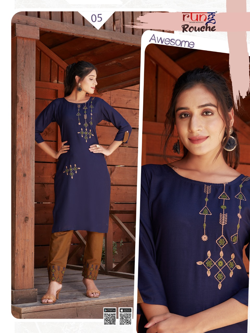 Rung  Rouche  Casual Wear Printed Kurti  With Bottom  Catalog