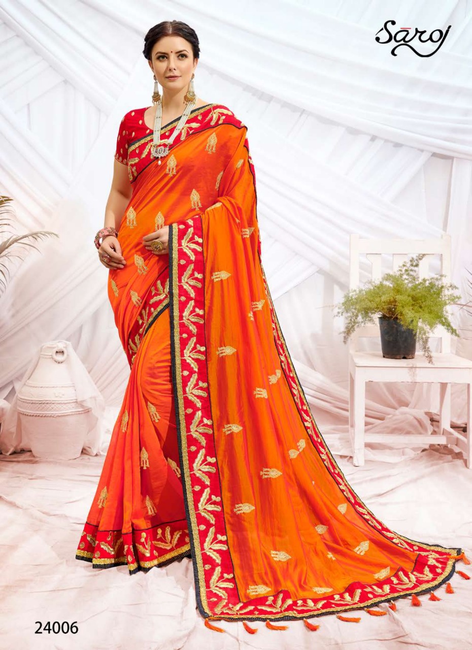 Saroj Rudraksh Heavy Wear Embroidery Worked Saree Catalog