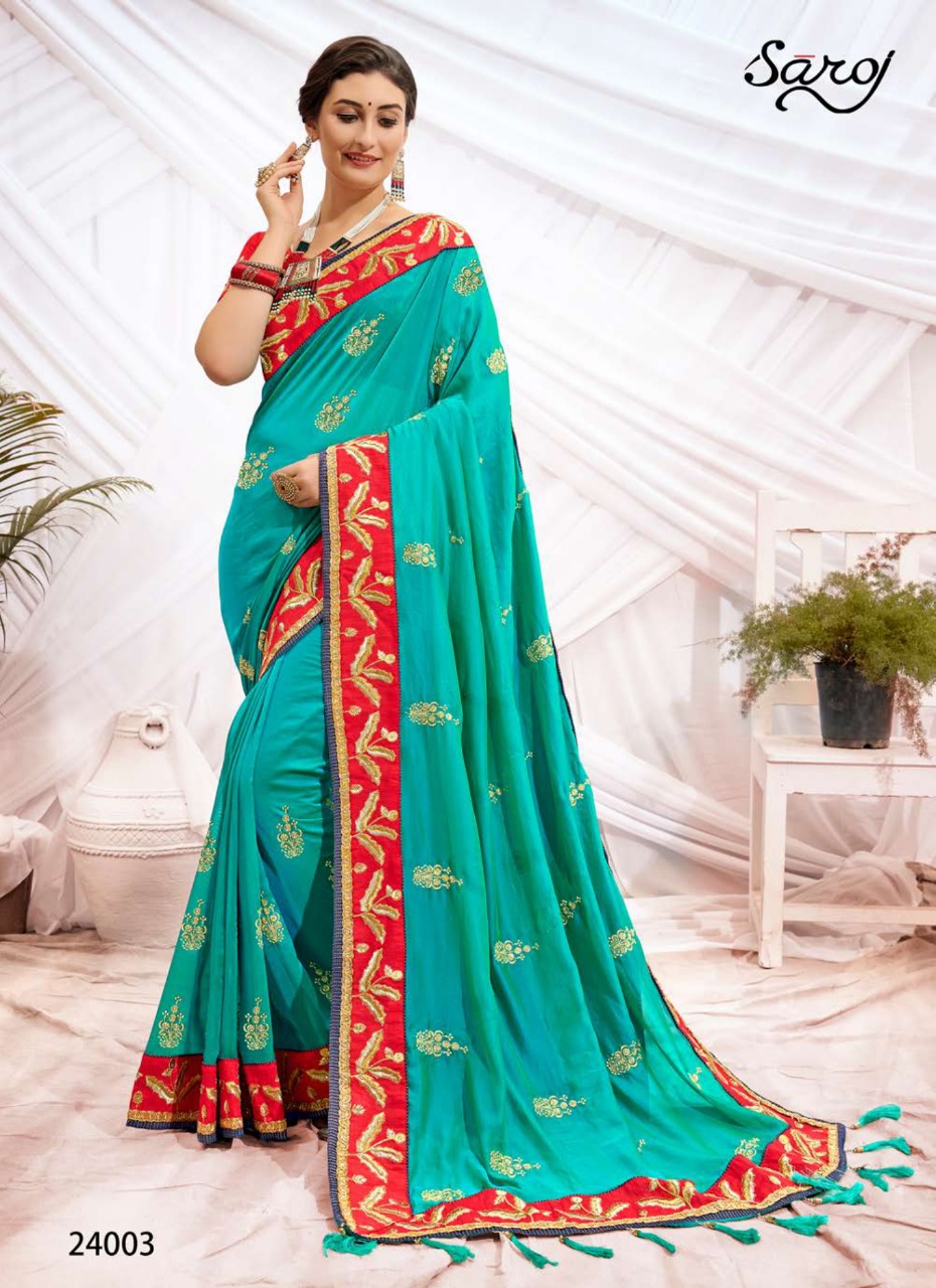 Saroj Rudraksh Heavy Wear Embroidery Worked Saree Catalog