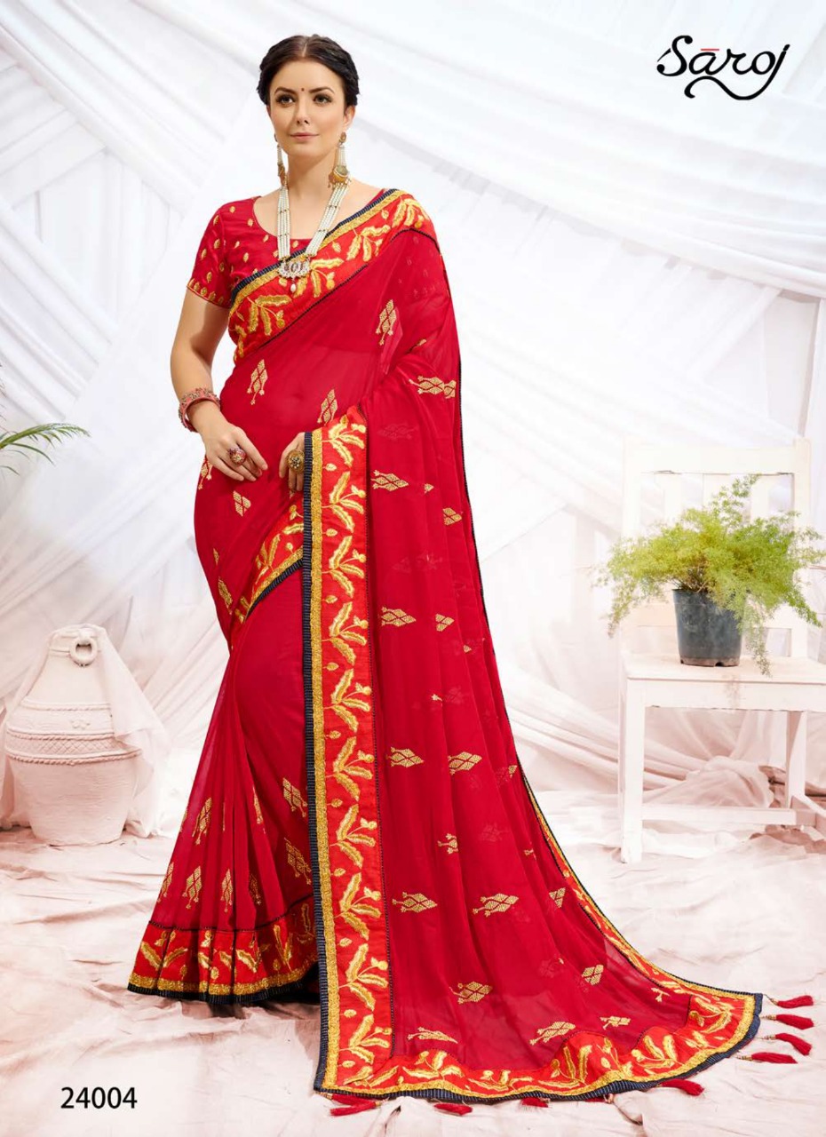Saroj Rudraksh Heavy Wear Embroidery Worked Saree Catalog