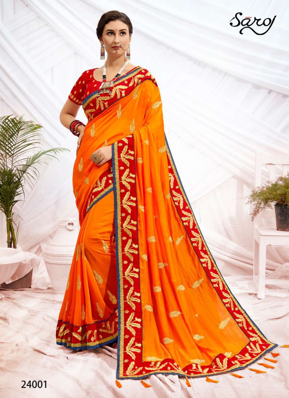 Saroj Rudraksh Heavy Wear Embroidery Worked Saree Catalog