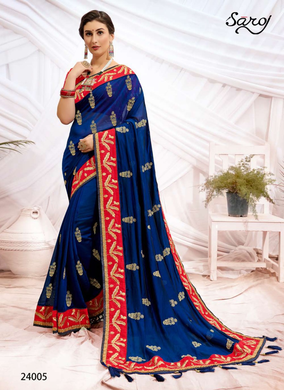Saroj Rudraksh Heavy Wear Embroidery Worked Saree Catalog