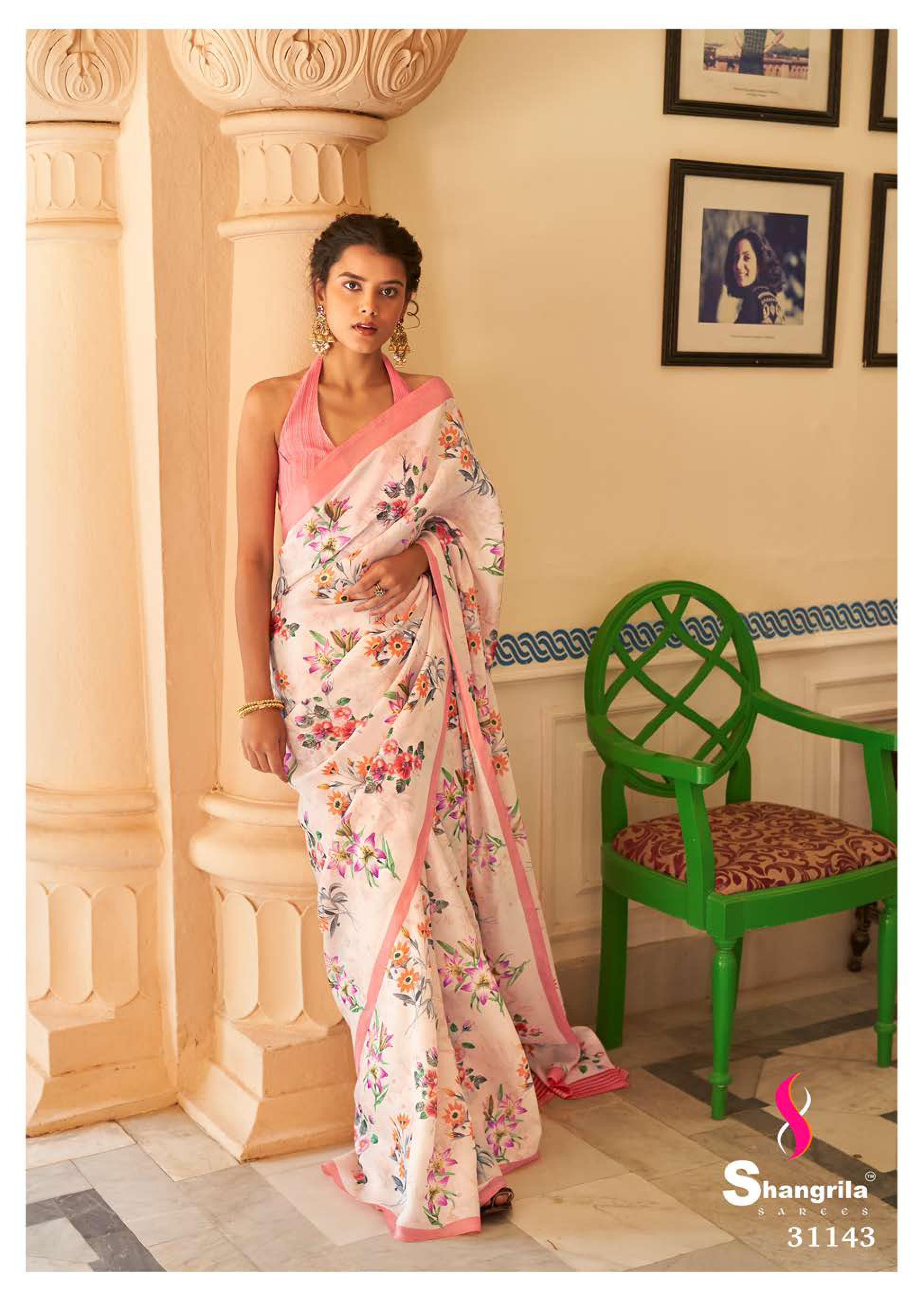 Shangrila Cremona Digital Designer Tussar Satin Digital Printed Saree Catalog