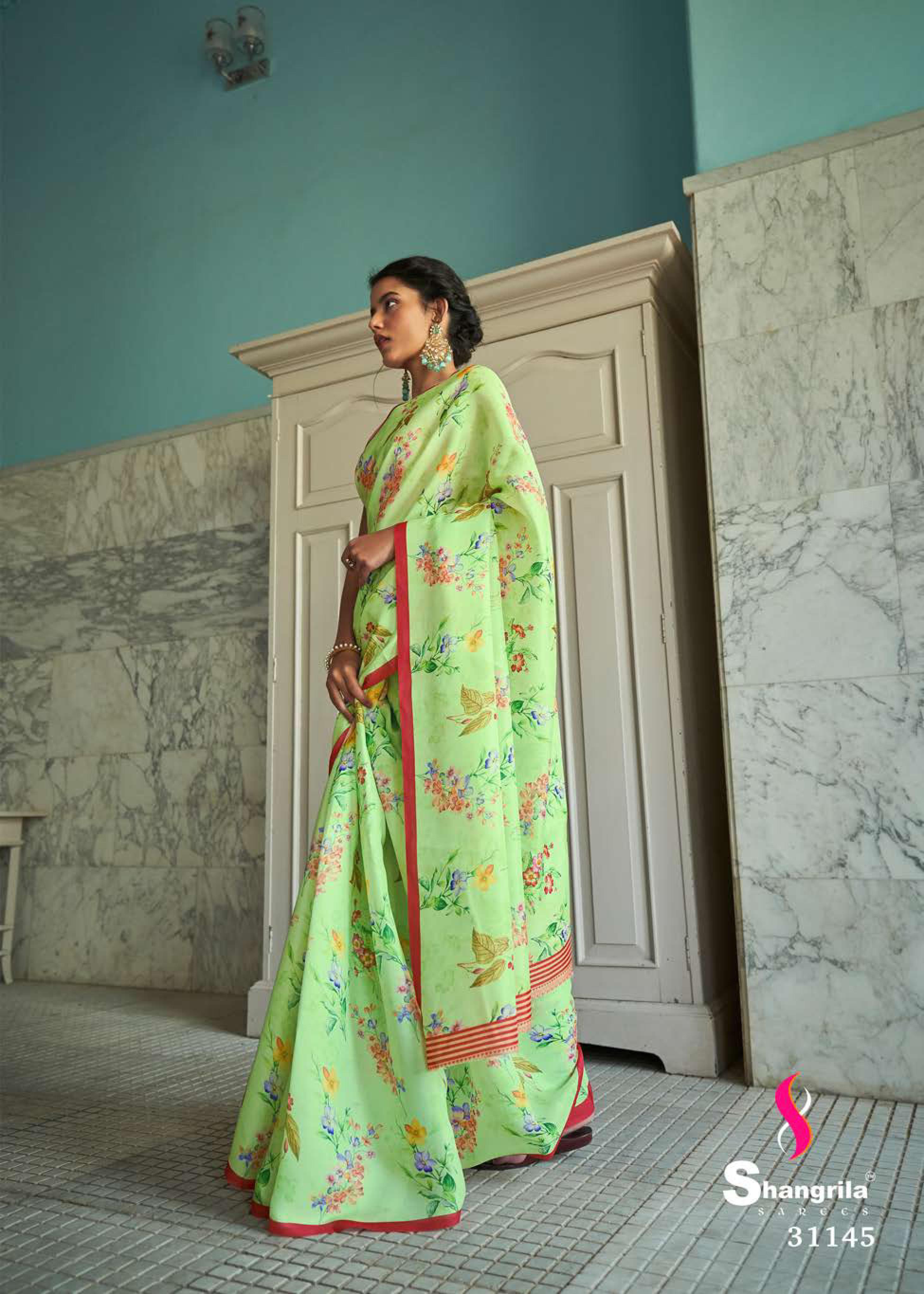 Shangrila Cremona Digital Designer Tussar Satin Digital Printed Saree Catalog