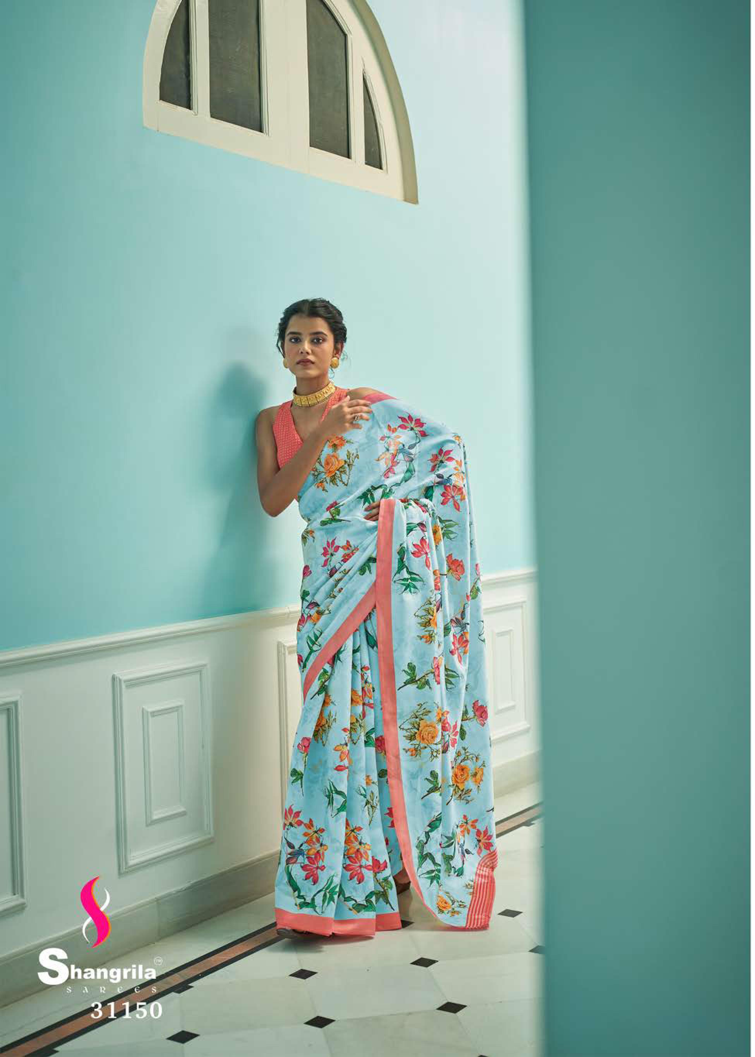 Shangrila Cremona Digital Designer Tussar Satin Digital Printed Saree Catalog