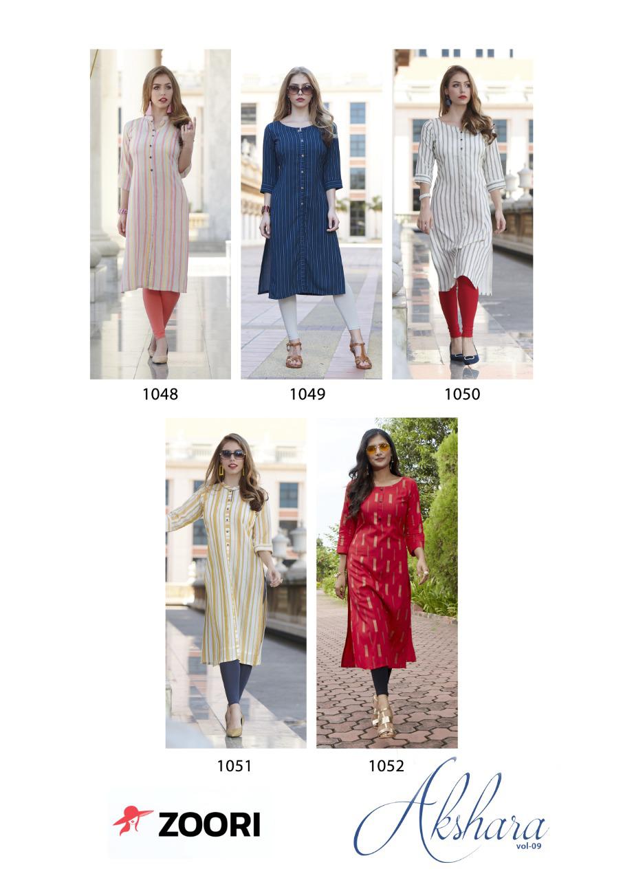 Zoori Akshara  Vol  9 Fancy Rayon Casual Wear Kurti Catalog