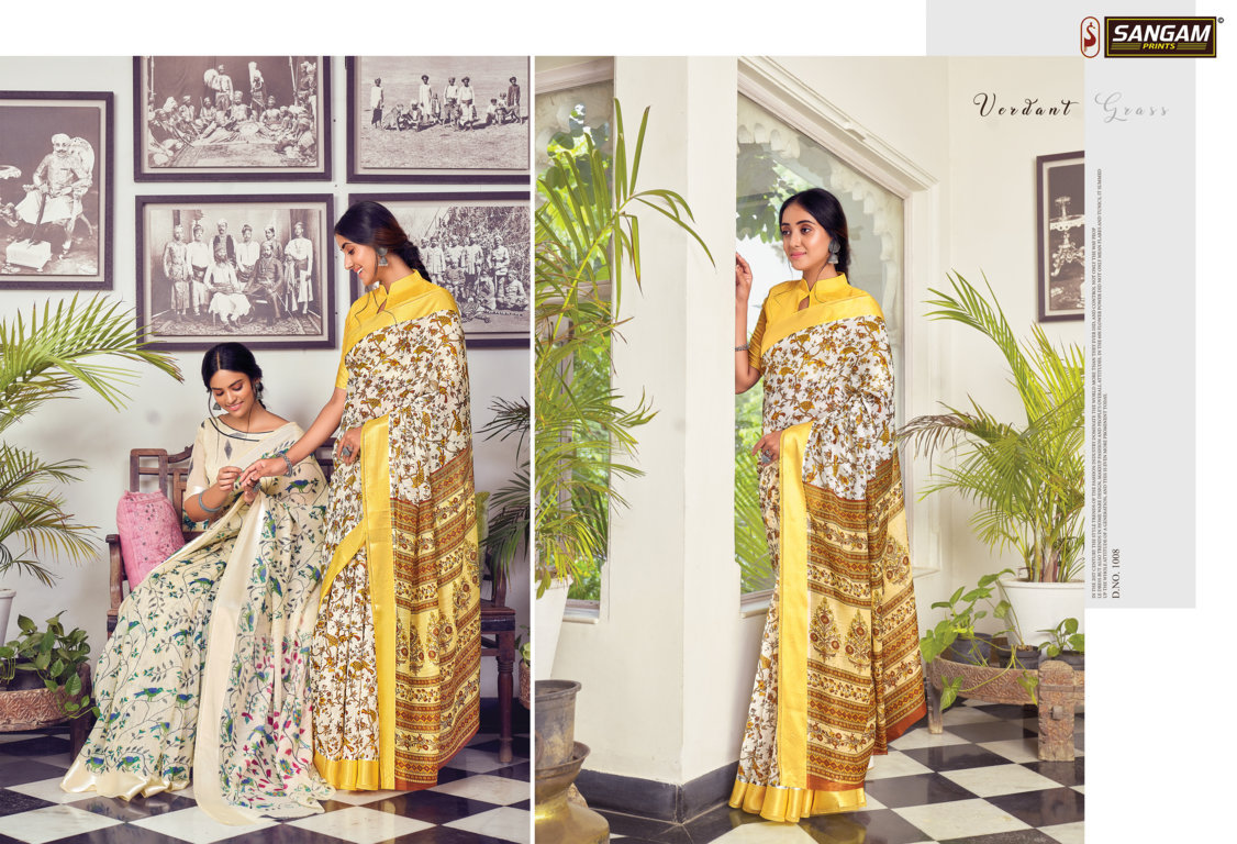 Sangam Divyanka Printed Cotton With Satin Patta Sarees