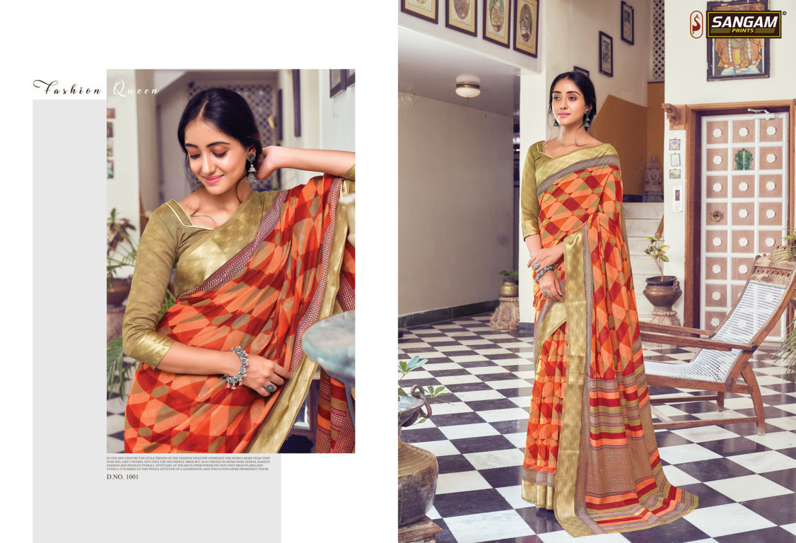 Sangam Divyanka Printed Cotton With Satin Patta Sarees
