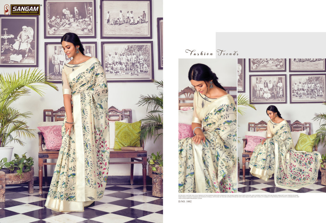 Sangam Divyanka Printed Cotton With Satin Patta Sarees