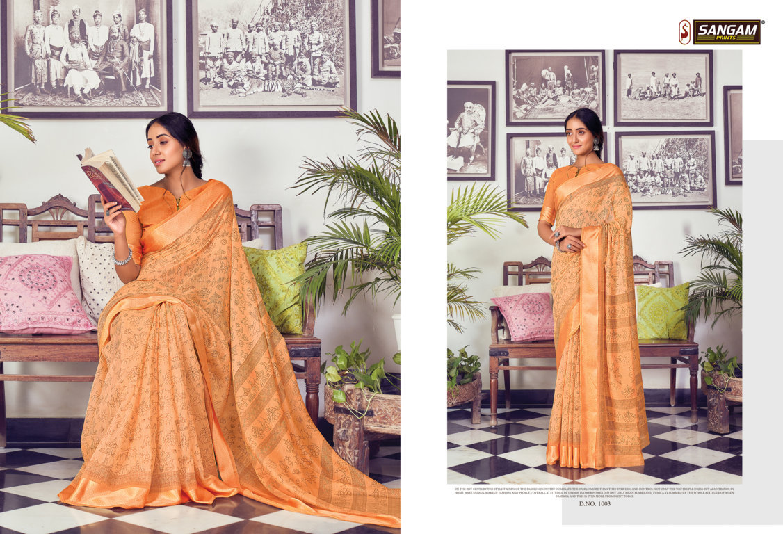 Sangam Divyanka Printed Cotton With Satin Patta Sarees