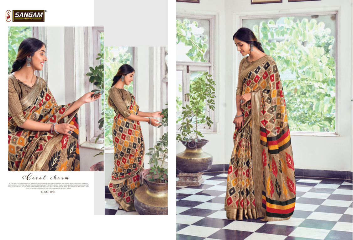 Sangam Divyanka Printed Cotton With Satin Patta Sarees