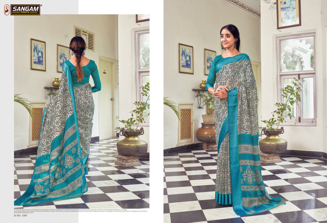 Sangam Divyanka Printed Cotton With Satin Patta Sarees