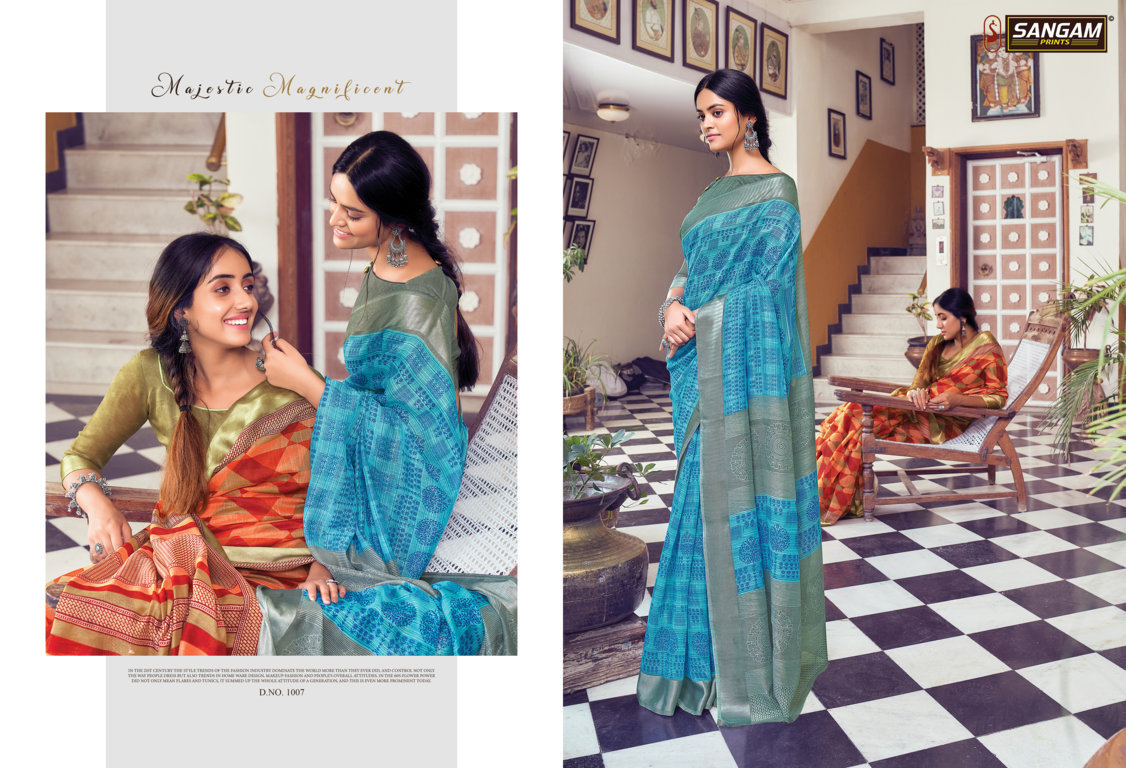 Sangam Divyanka Printed Cotton With Satin Patta Sarees