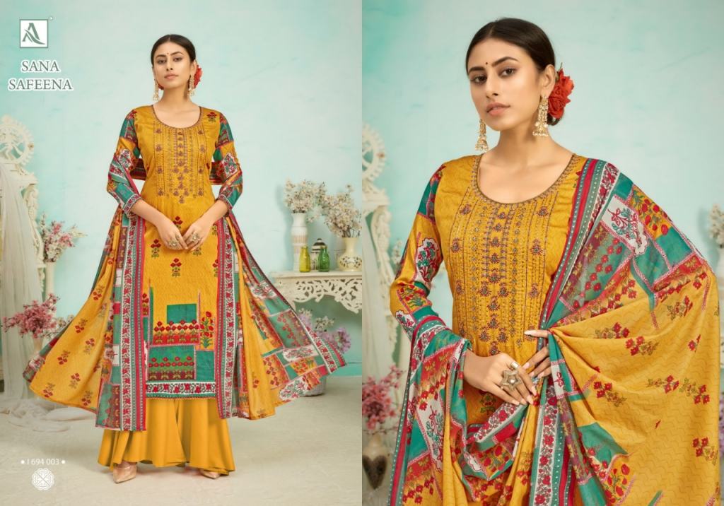 Alok Sana Safeena Designer Cotton Embroidery Salwar Suits Catalog