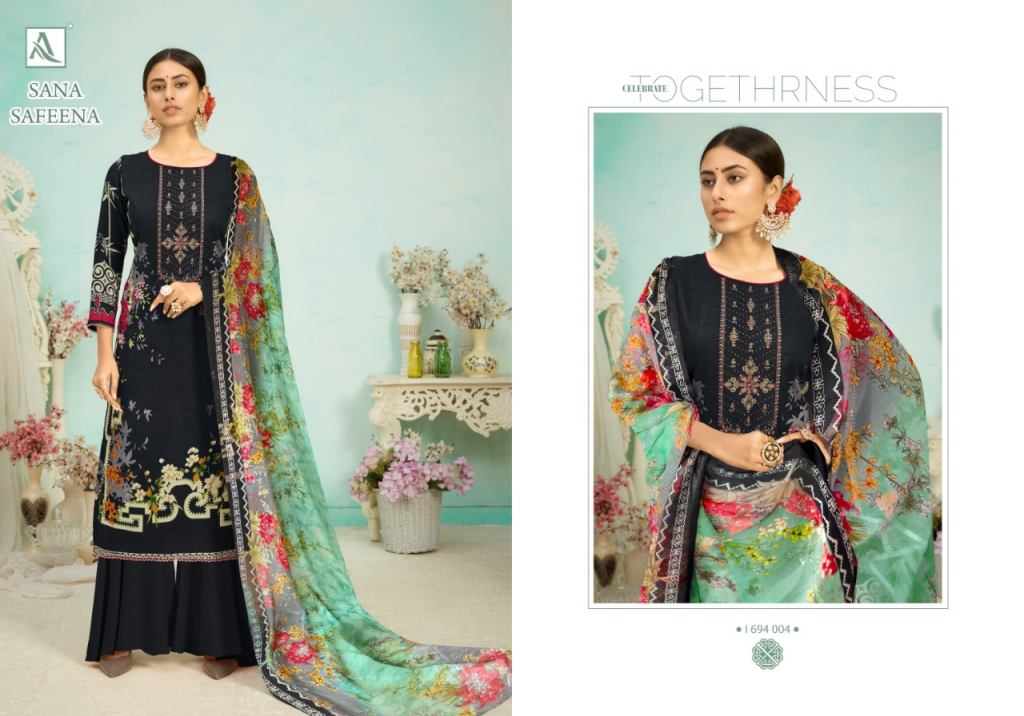 Alok Sana Safeena Designer Cotton Embroidery Salwar Suits Catalog