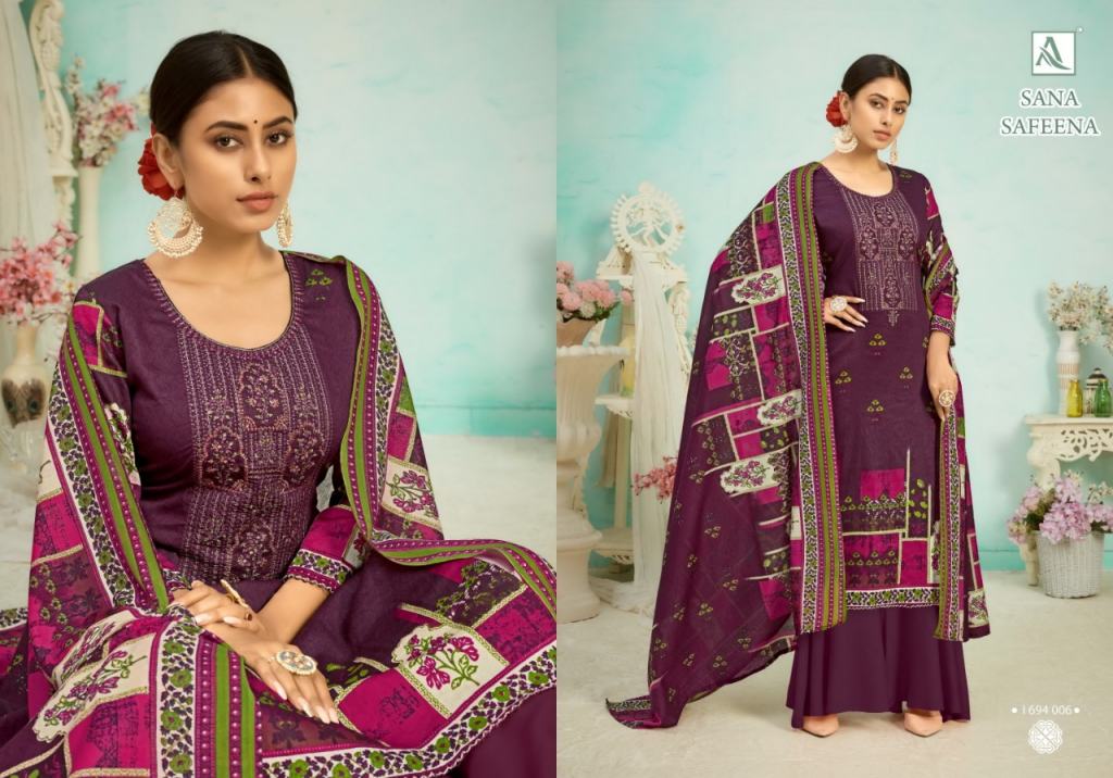 Alok Sana Safeena Designer Cotton Embroidery Salwar Suits Catalog