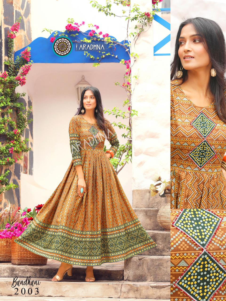 Aradhna Bandhani Vol 2 Heavy Cotton Anarkali Long Kurti Catalog