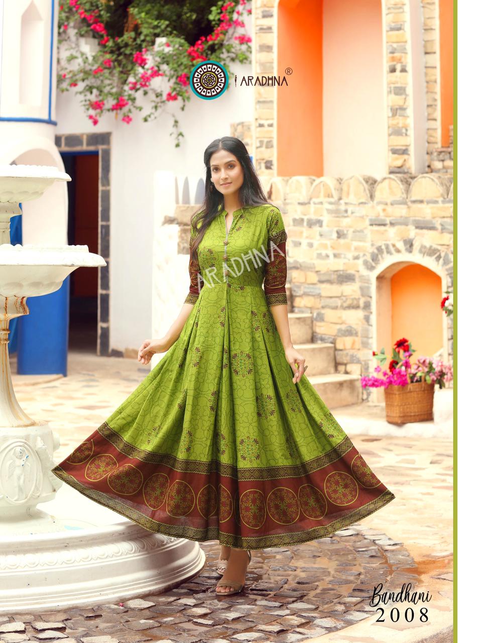 Aradhna Bandhani Vol 2 Heavy Cotton Anarkali Long Kurti Catalog