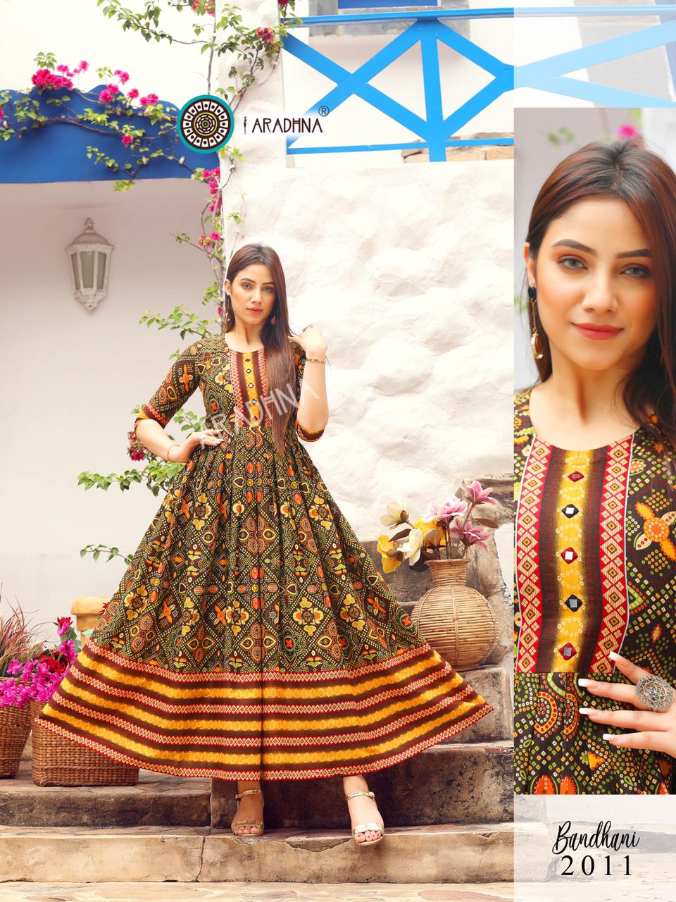 Aradhna Bandhani Vol 2 Heavy Cotton Anarkali Long Kurti Catalog