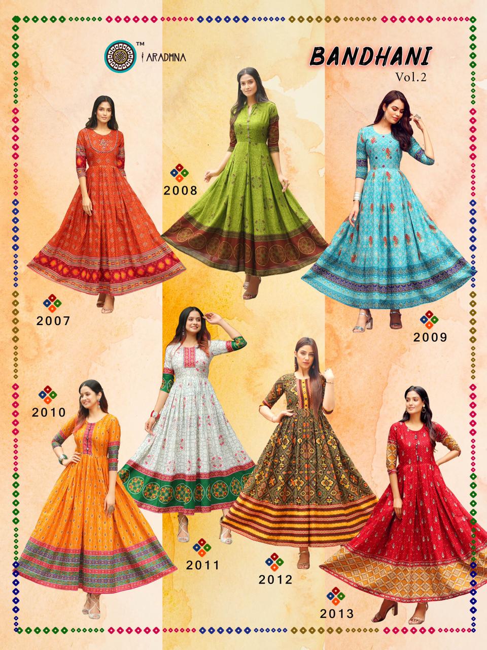 Aradhna Bandhani Vol 2 Heavy Cotton Anarkali Long Kurti Catalog