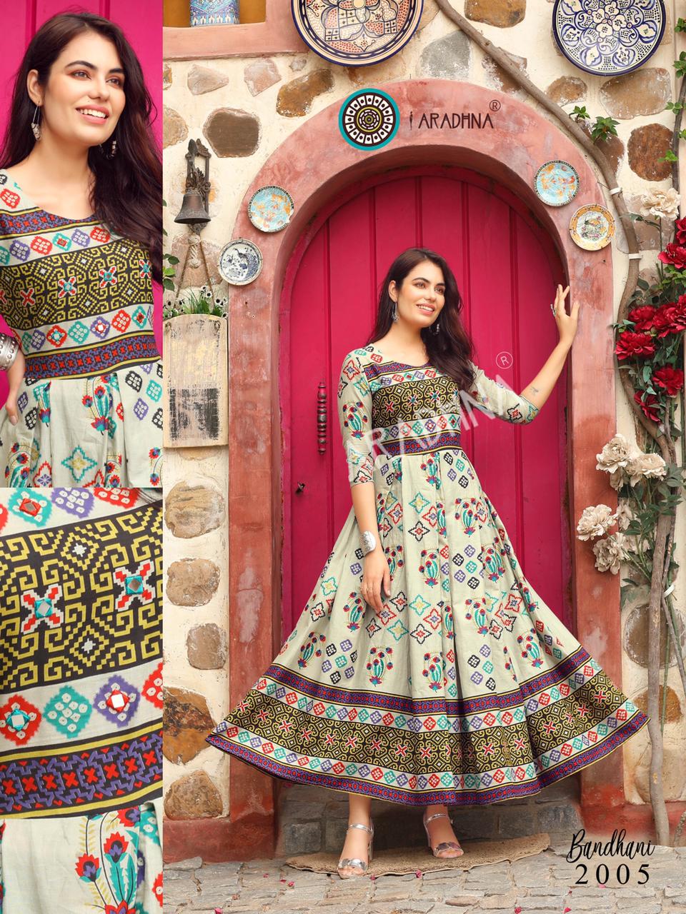 Aradhna Bandhani Vol 2 Heavy Cotton Anarkali Long Kurti Catalog