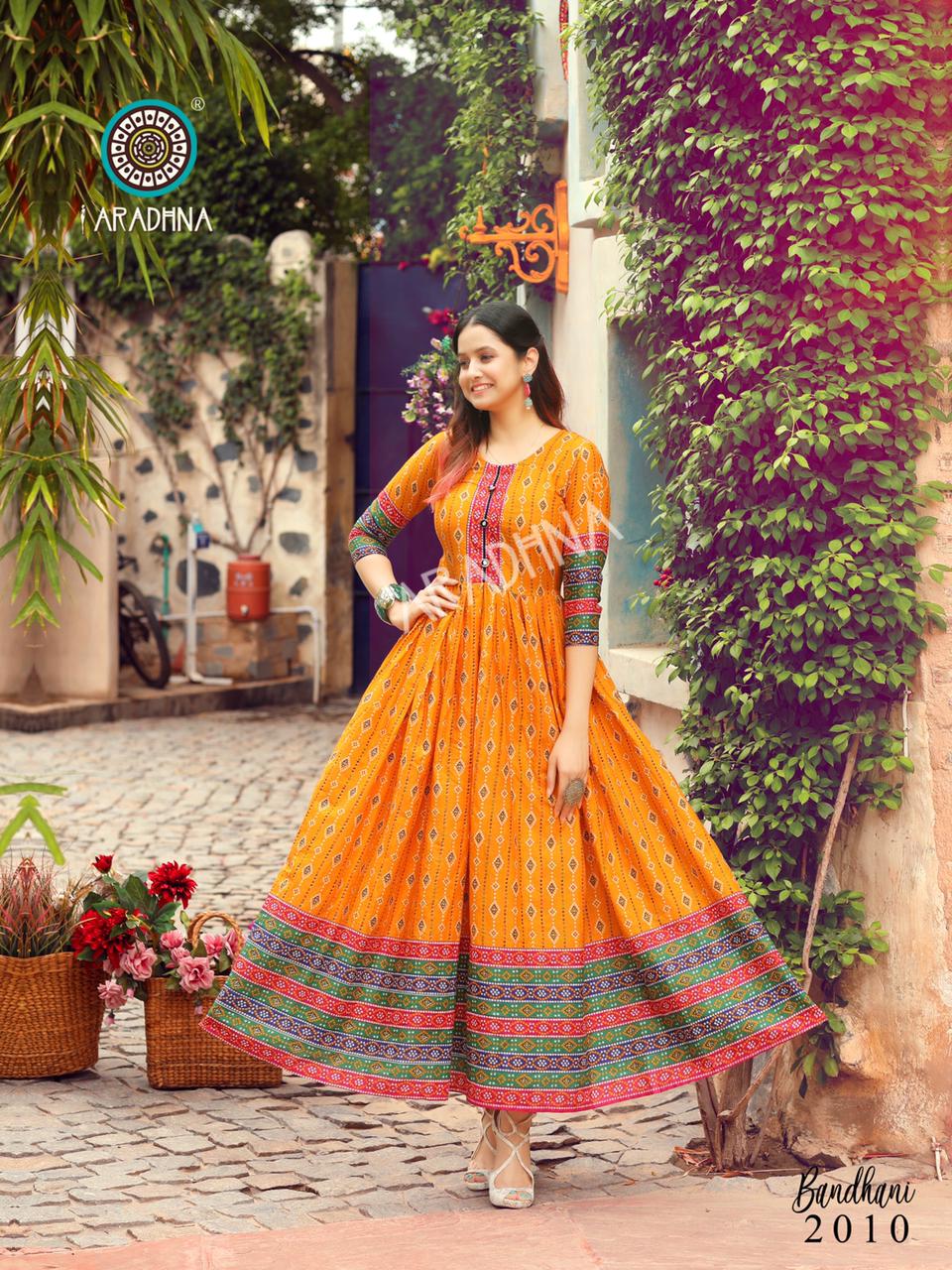 Aradhna Bandhani Vol 2 Heavy Cotton Anarkali Long Kurti Catalog