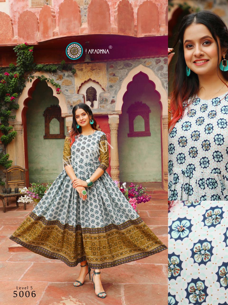 Aradhna Level Vol  5 Heavy Cotton Long Anarkali Kurti Catalog