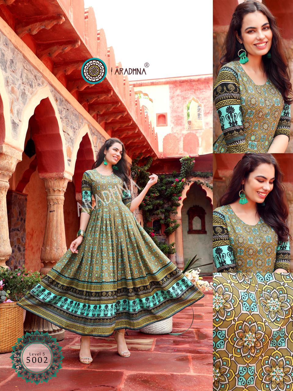 Aradhna Level Vol  5 Heavy Cotton Long Anarkali Kurti Catalog