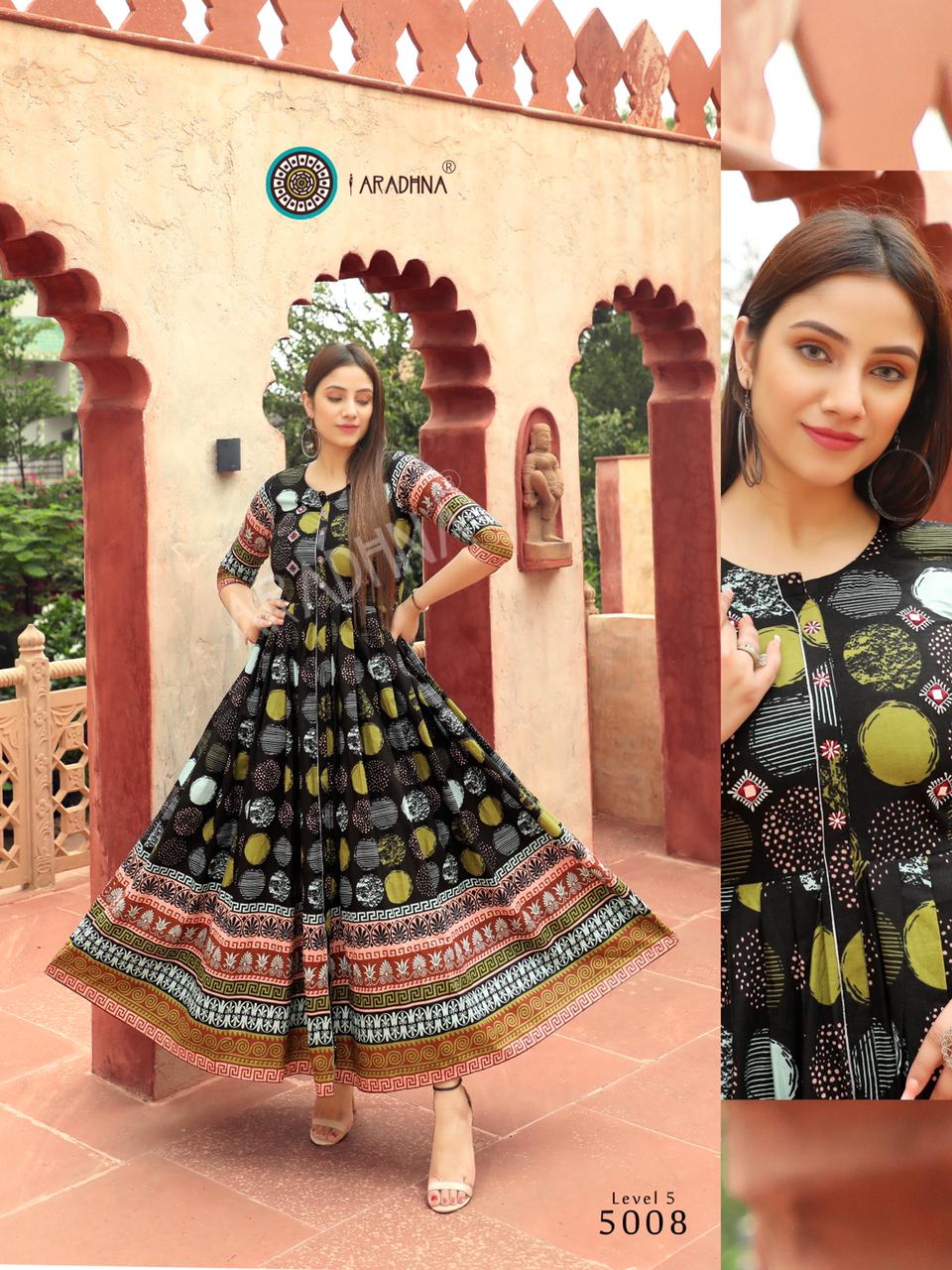 Aradhna Level Vol  5 Heavy Cotton Long Anarkali Kurti Catalog