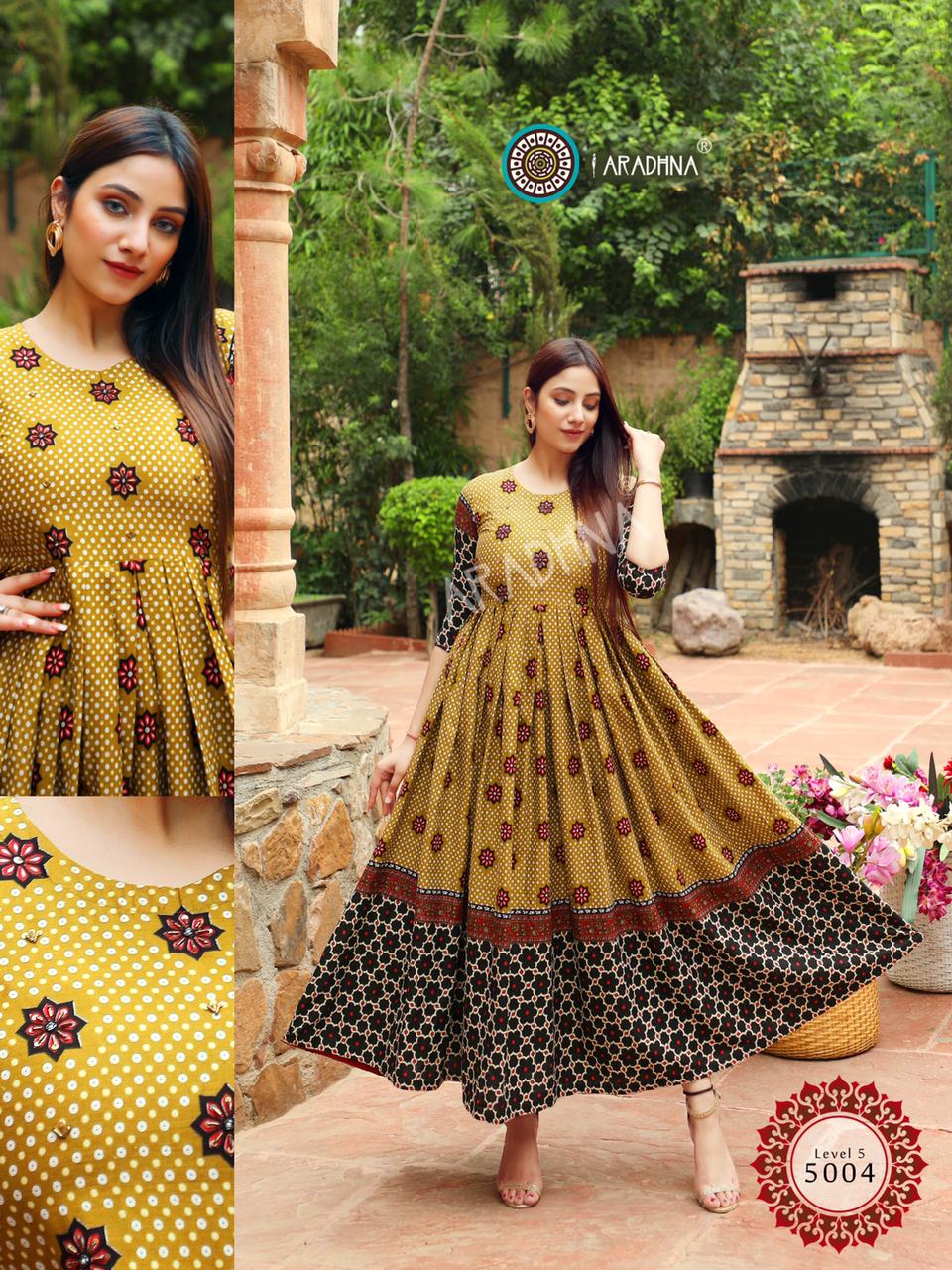 Aradhna Level Vol  5 Heavy Cotton Long Anarkali Kurti Catalog