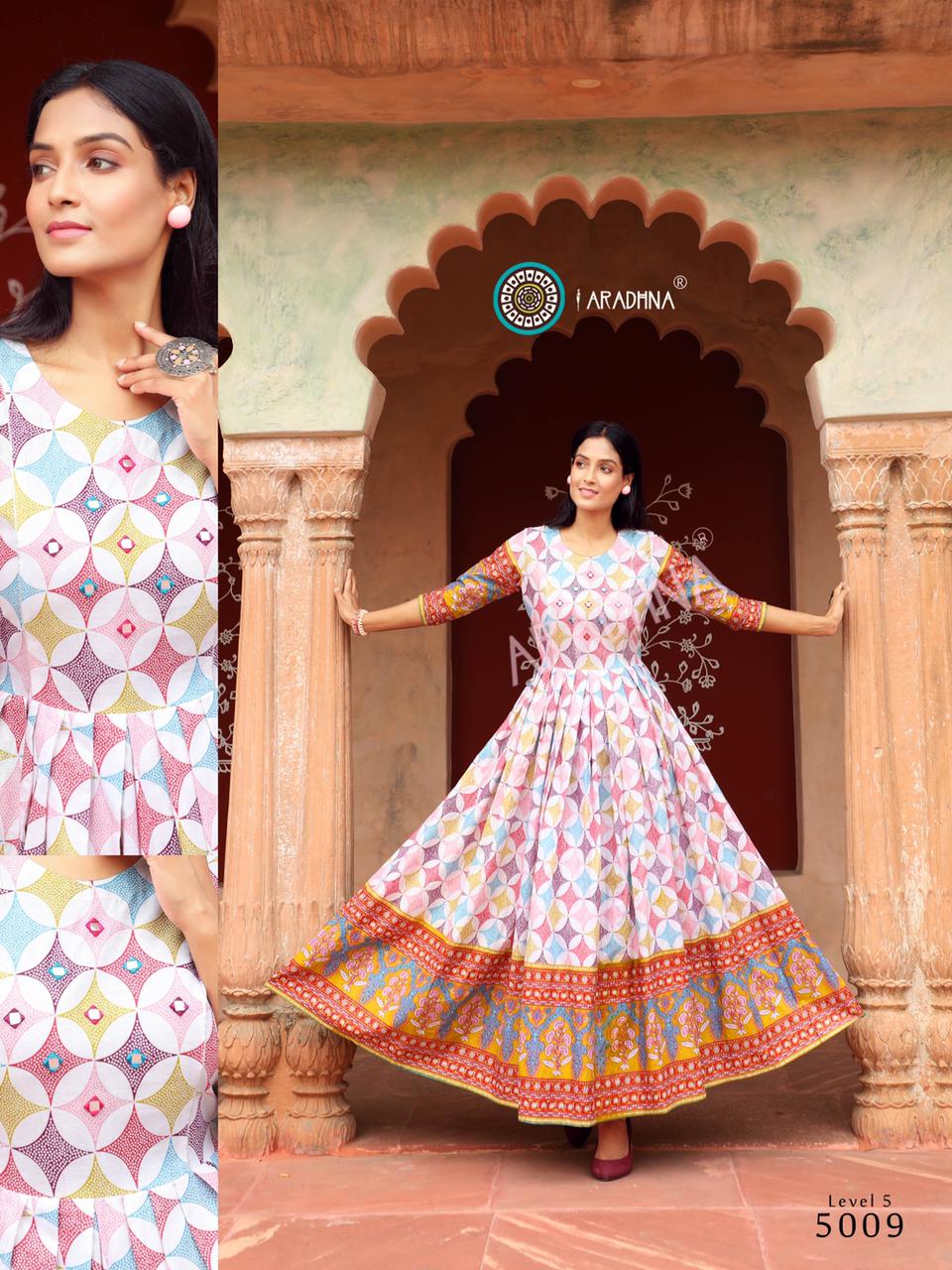 Aradhna Level Vol  5 Heavy Cotton Long Anarkali Kurti Catalog