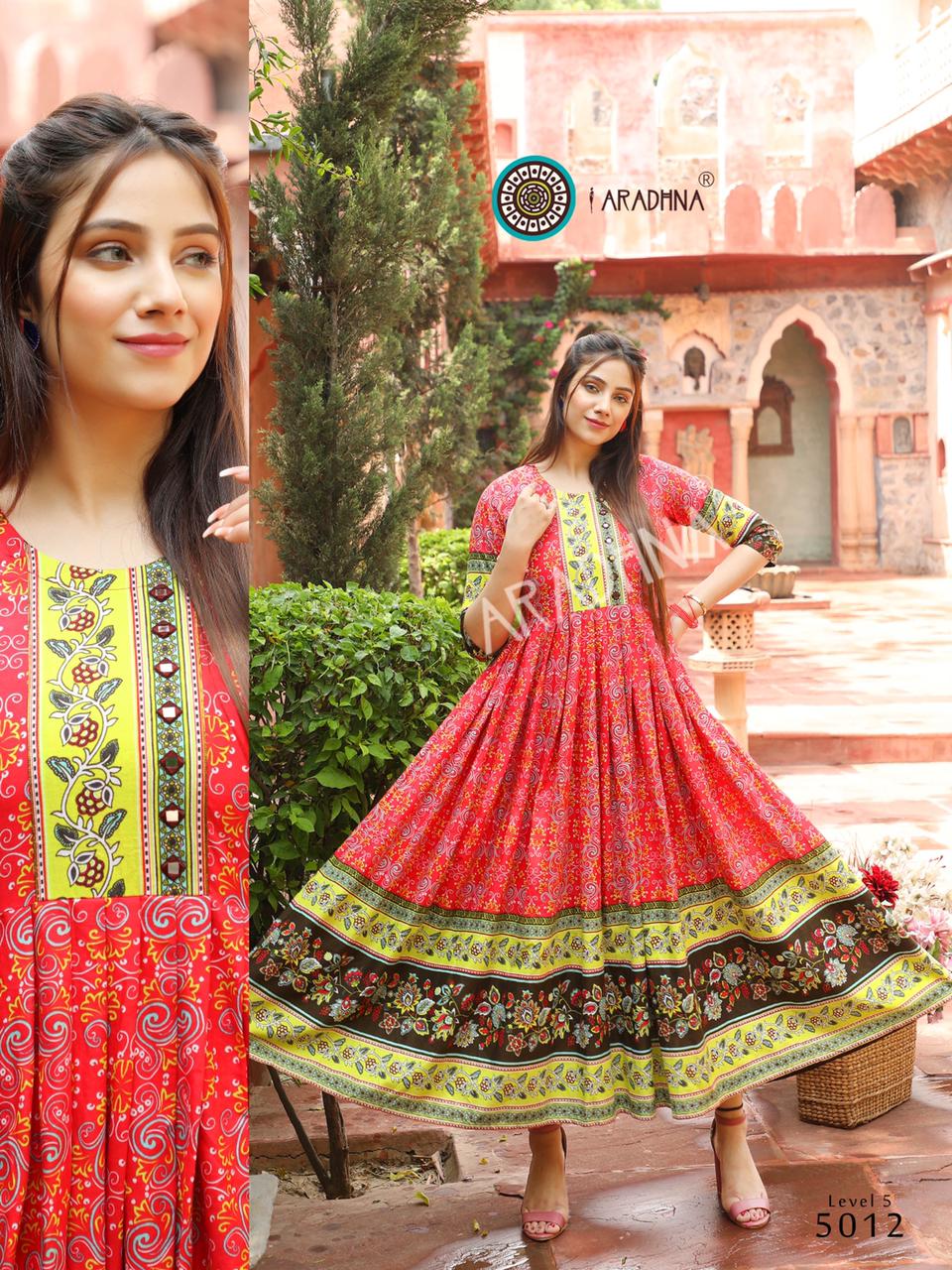 Aradhna Level Vol  5 Heavy Cotton Long Anarkali Kurti Catalog