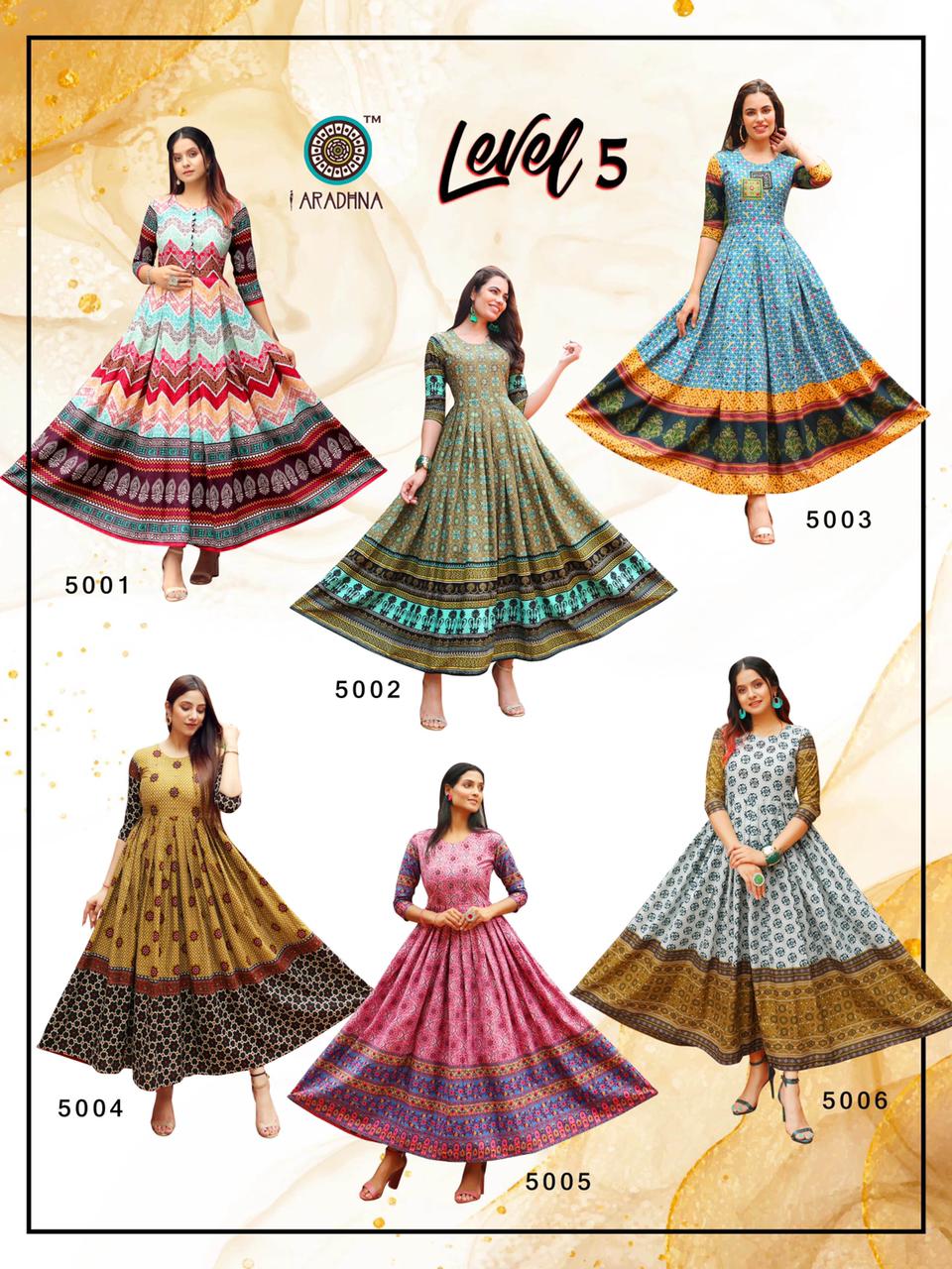 Aradhna Level Vol  5 Heavy Cotton Long Anarkali Kurti Catalog