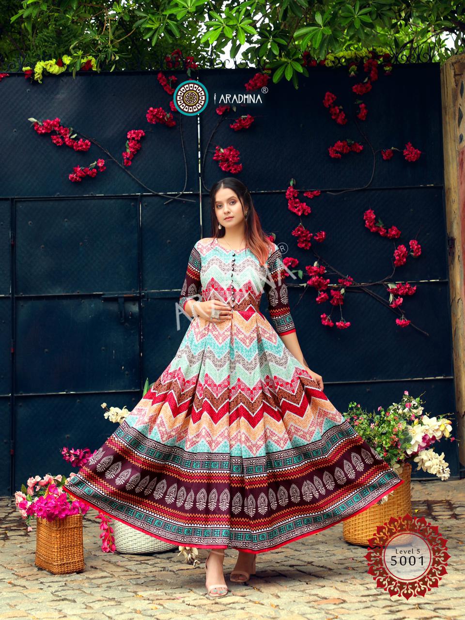 Aradhna Level Vol  5 Heavy Cotton Long Anarkali Kurti Catalog