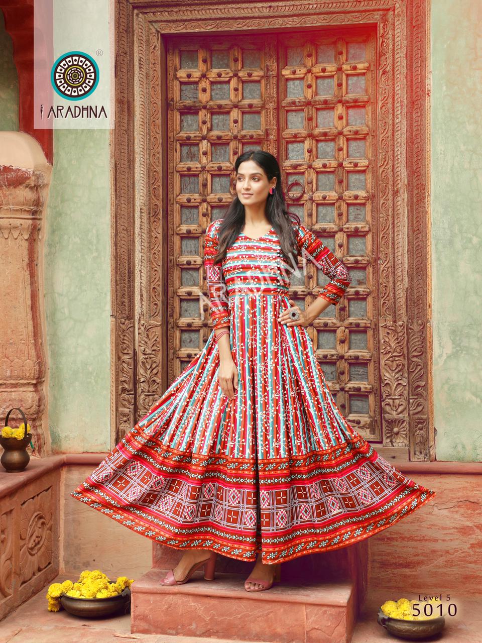 Aradhna Level Vol  5 Heavy Cotton Long Anarkali Kurti Catalog