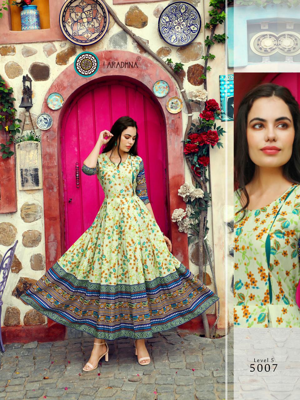 Aradhna Level Vol  5 Heavy Cotton Long Anarkali Kurti Catalog