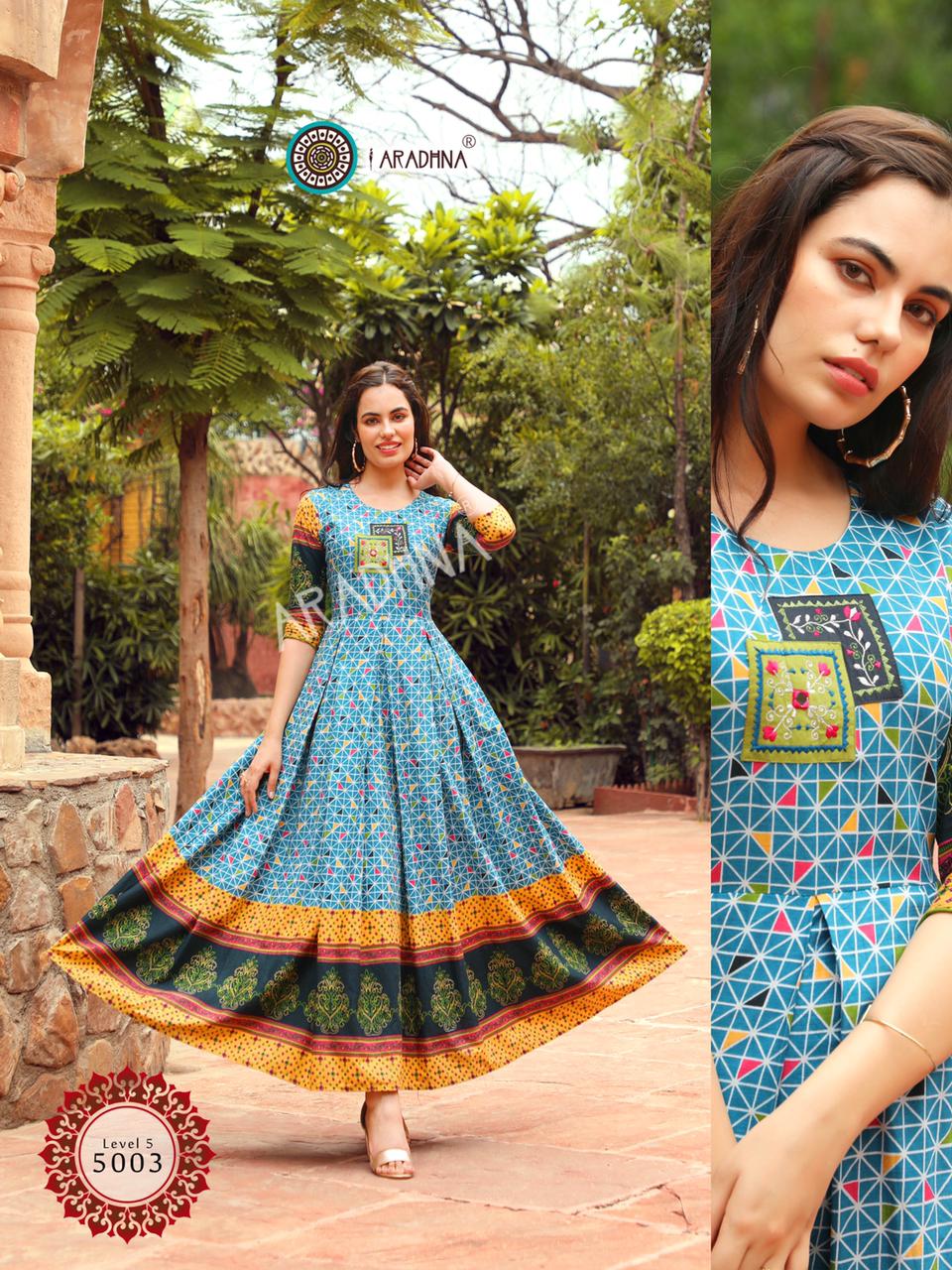 Aradhna Level Vol  5 Heavy Cotton Long Anarkali Kurti Catalog