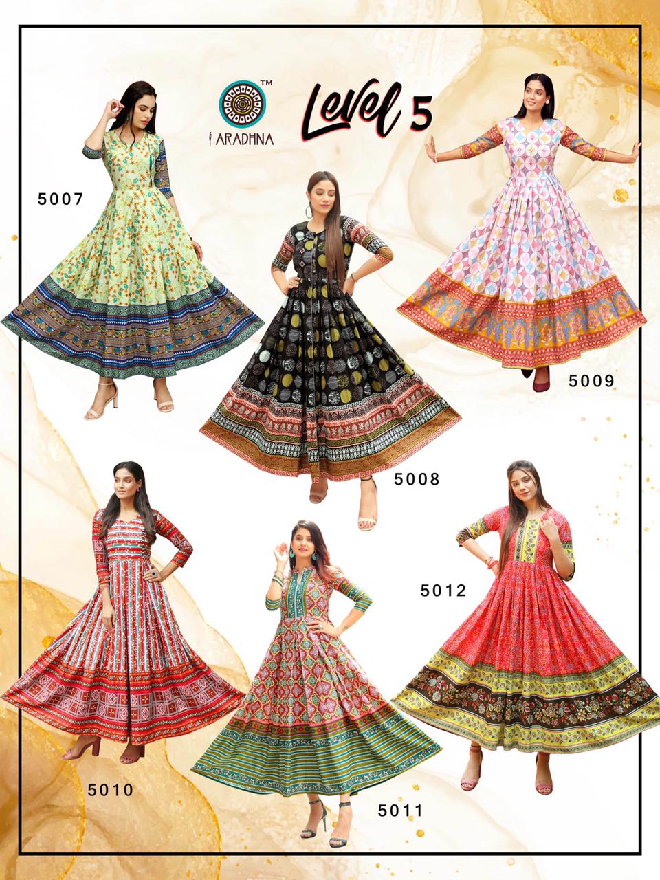 Aradhna Level Vol  5 Heavy Cotton Long Anarkali Kurti Catalog