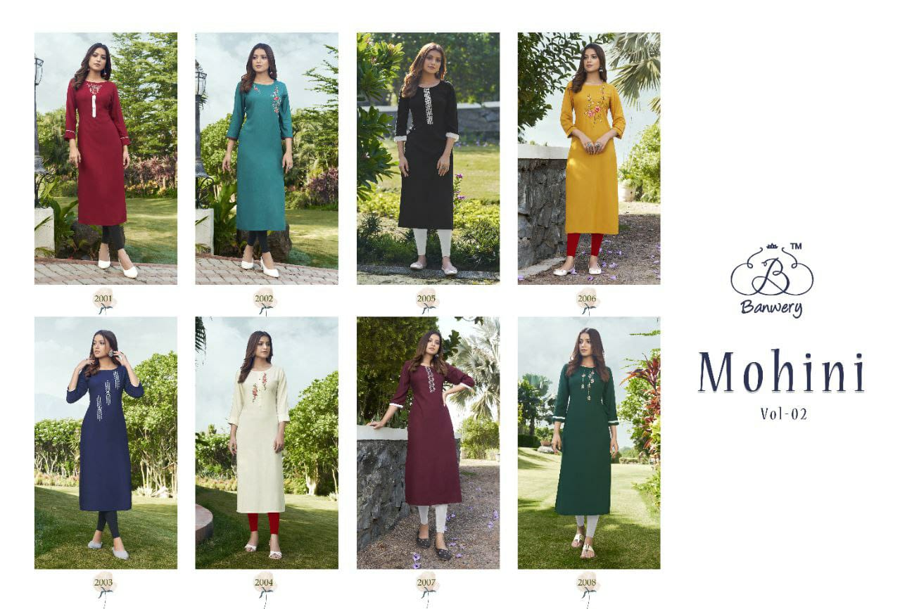 Banwery Mohini Vol 2 Fancy Rayon Embroidery Kurti Catalog
