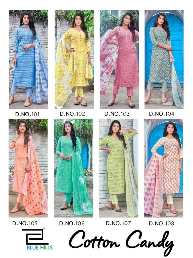 Blue Hills Cotton Candy Vol 1 Cotton Designer Top Bottom With Dupatta Catalog
