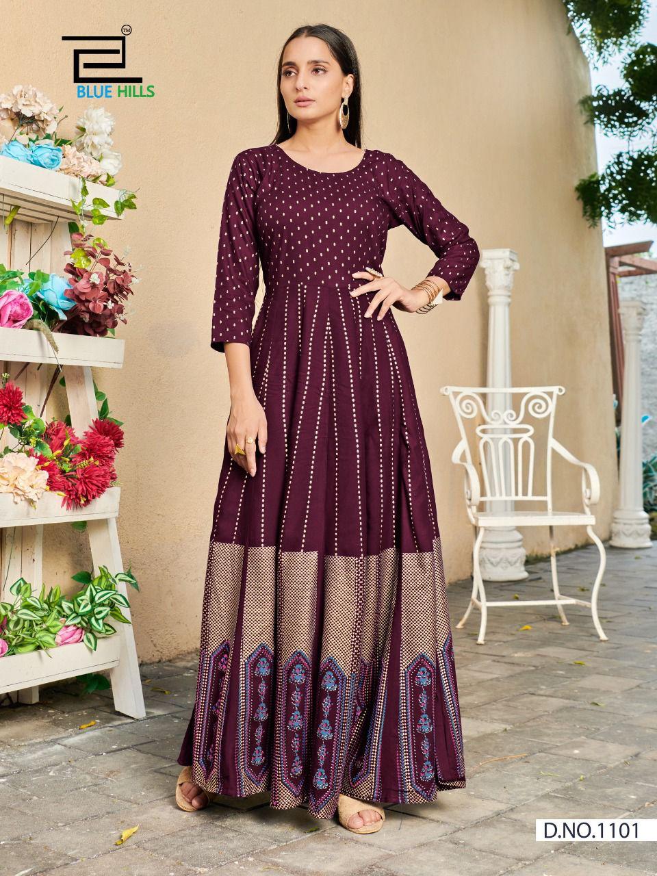 Blue Hills Poshak  Vol 1 Rayon Fancy Long Kurti Catalog