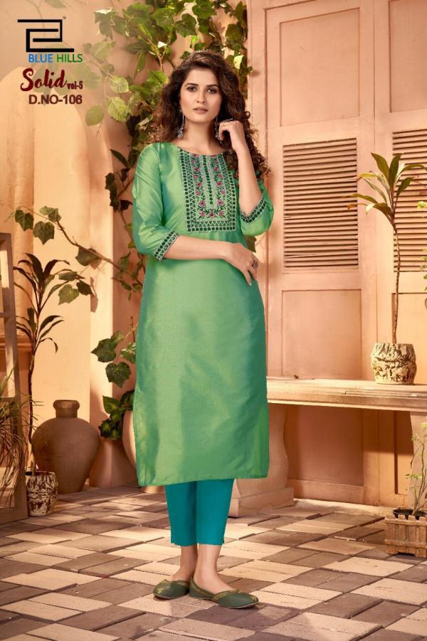 Blue Hills Solid Vol  5 Designer Cotton Embroidery Kurtis Catalog