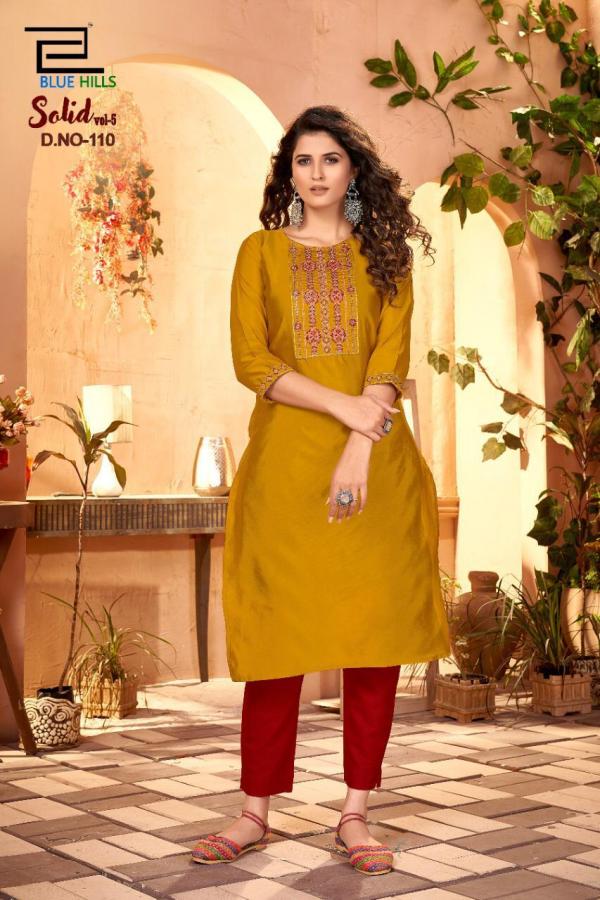 Blue Hills Solid Vol  5 Designer Cotton Embroidery Kurtis Catalog