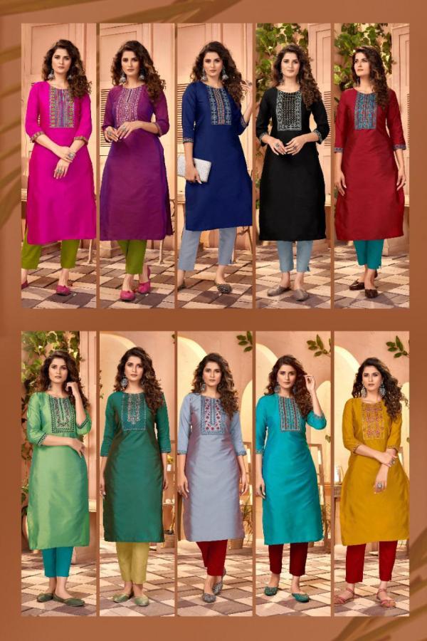 Blue Hills Solid Vol  5 Designer Cotton Embroidery Kurtis Catalog