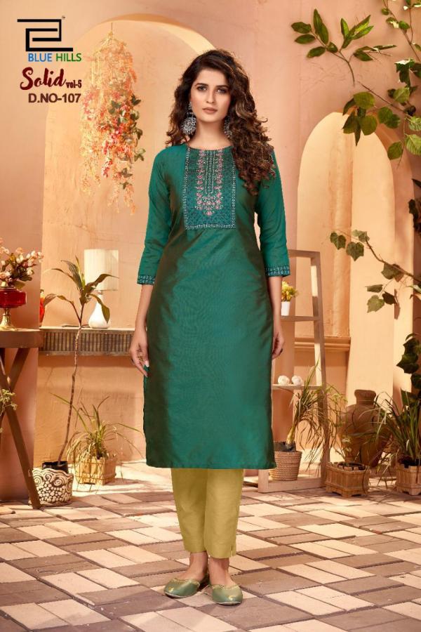 Blue Hills Solid Vol  5 Designer Cotton Embroidery Kurtis Catalog