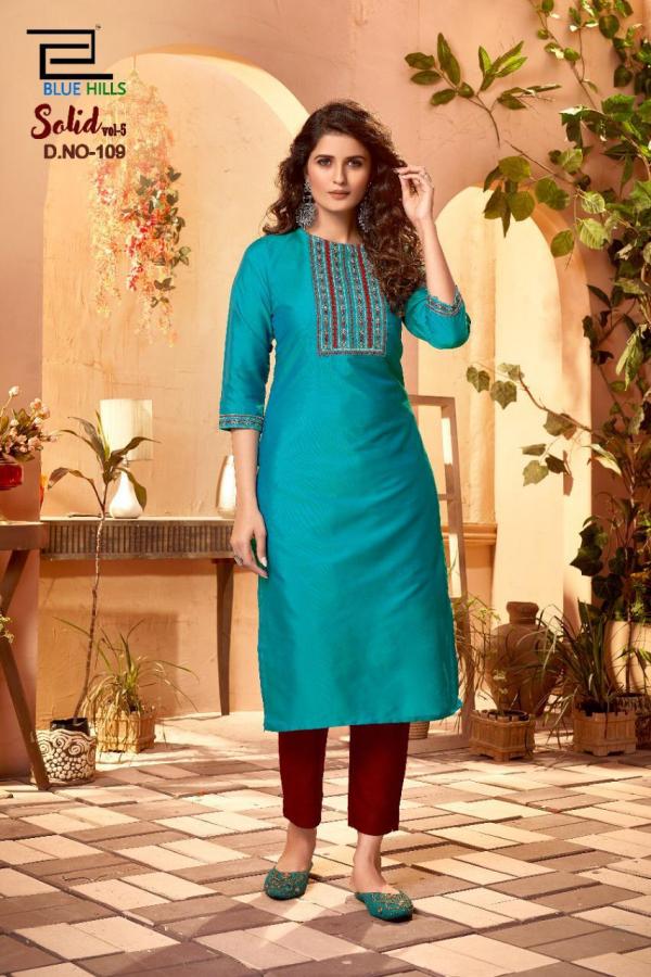 Blue Hills Solid Vol  5 Designer Cotton Embroidery Kurtis Catalog