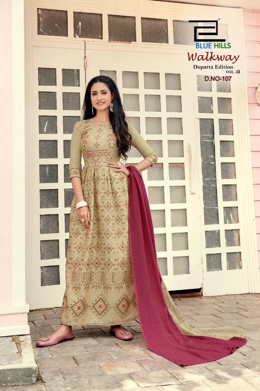 Blue Hills Walkway Edition Vol  13 Designer Long Printed Kurti With Dupatta Catalog